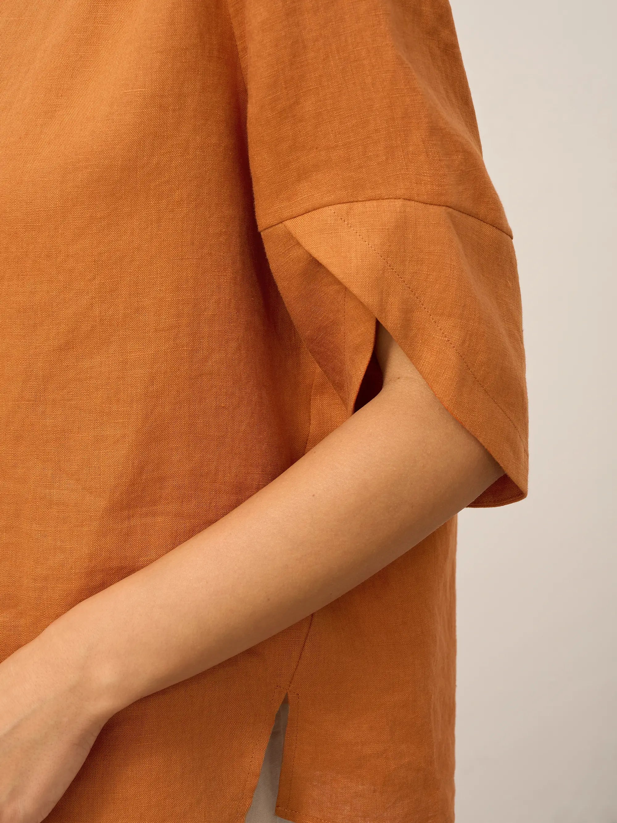 100% Linen Round Neck Petal-Sleeve Pullover LAUREL