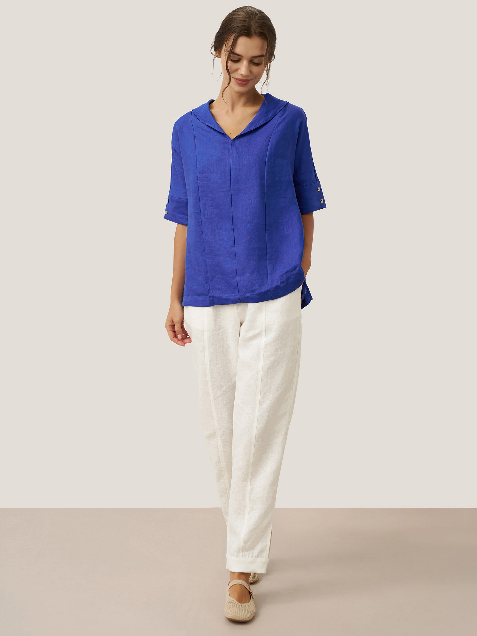 100% Linen V-Neck Short Sleeve Shirt SIERRA