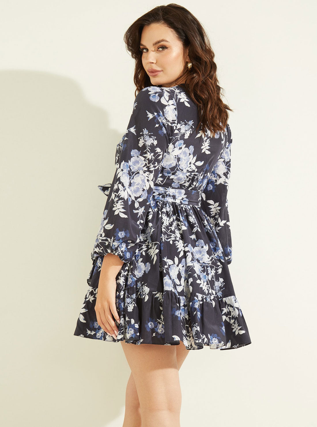Marciano Indigo Petal Pose Wrap Mini Dress