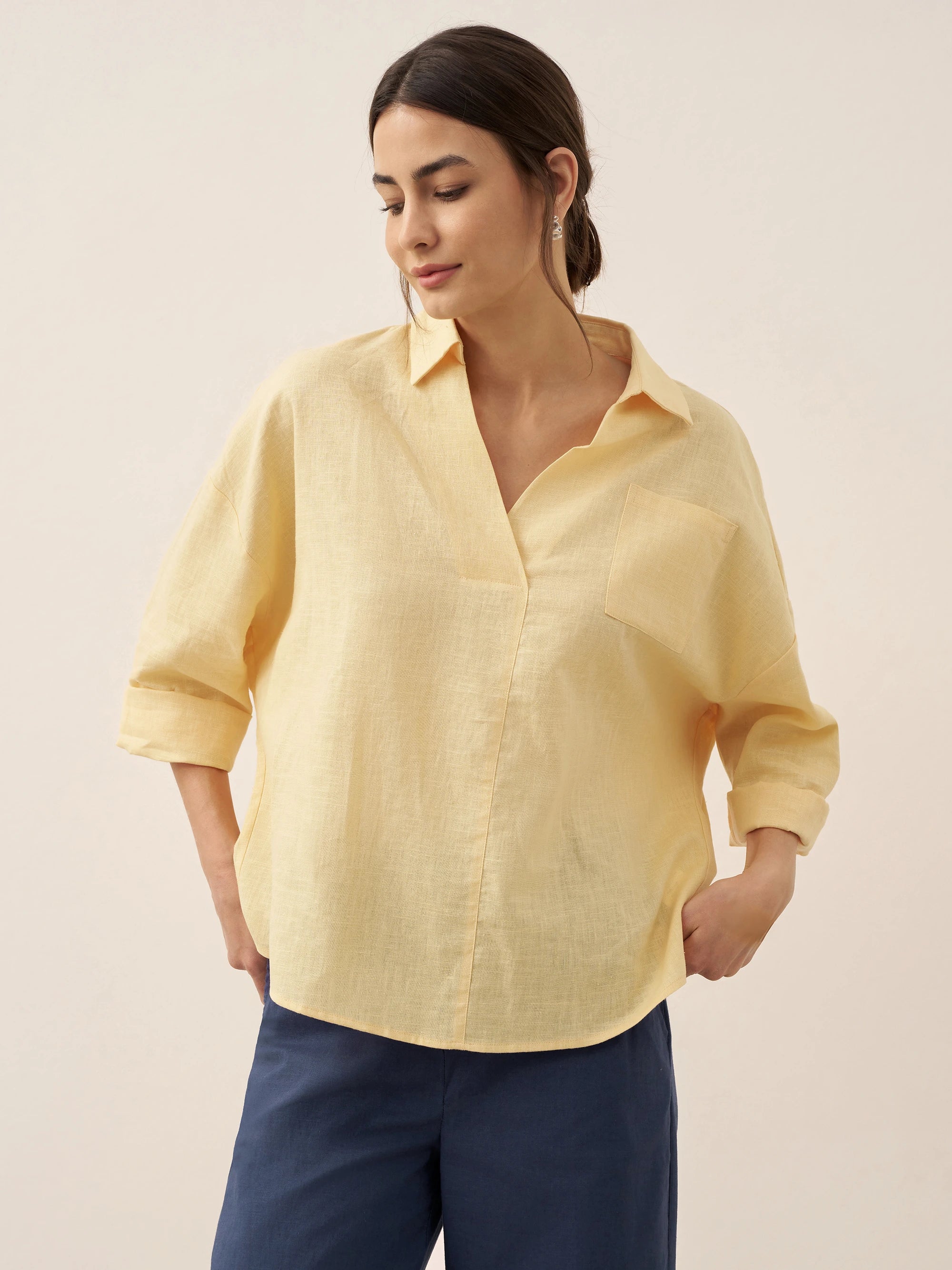 Linen Oversized Fit Pocket Shirt ELOWEN