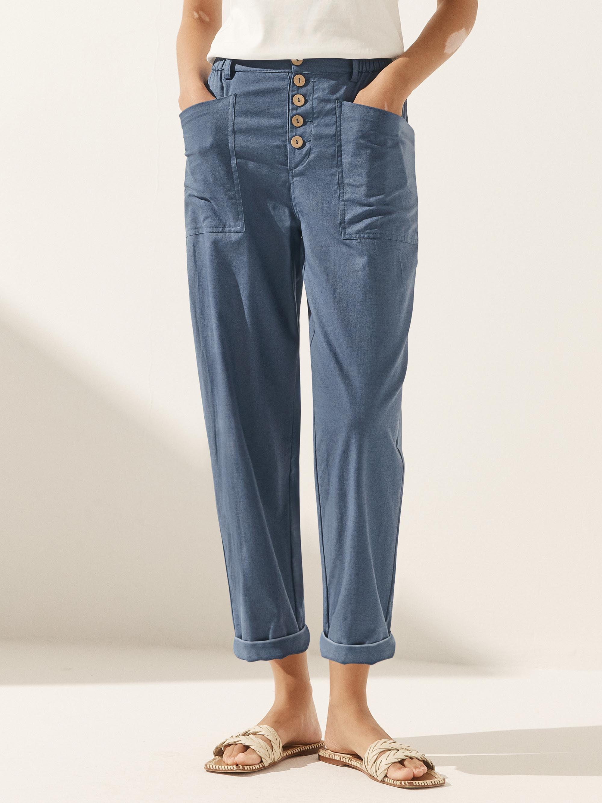 Linen Simple Button Fly Trousers