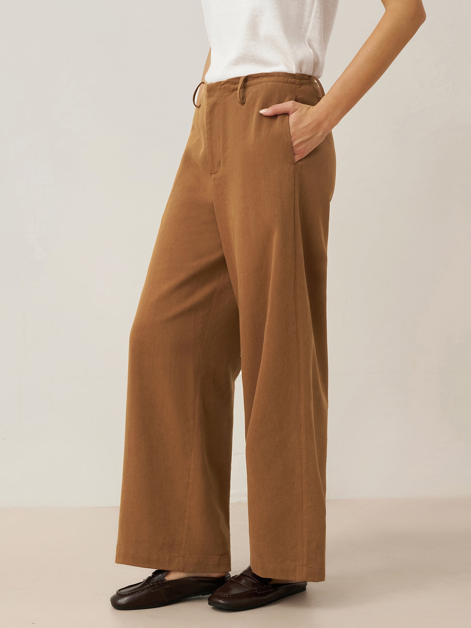 Tencel Linen Drawstring Straight Leg Pants