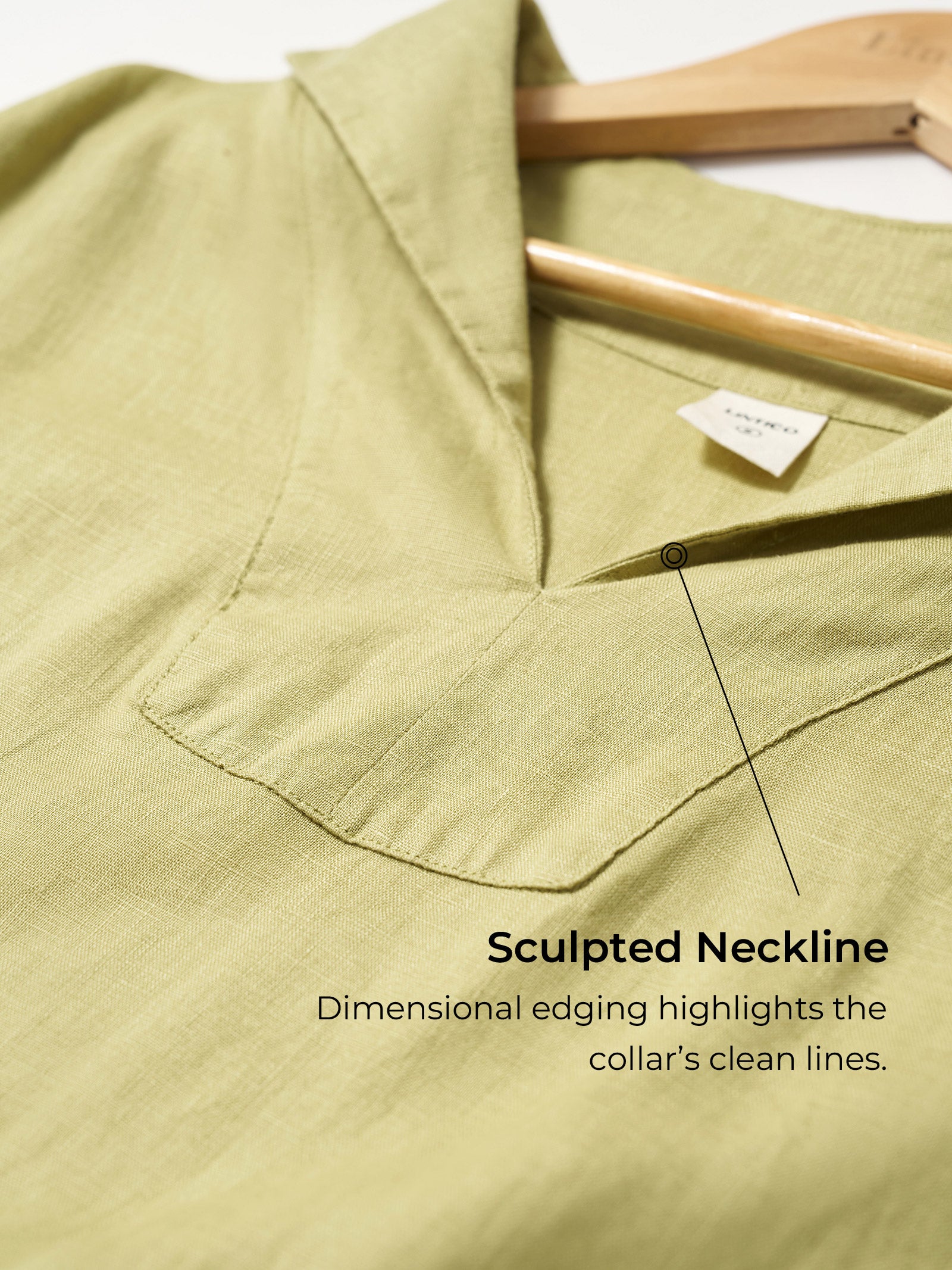 100% Linen Collared Pleated Waist A-Line Midi Dress SAGE