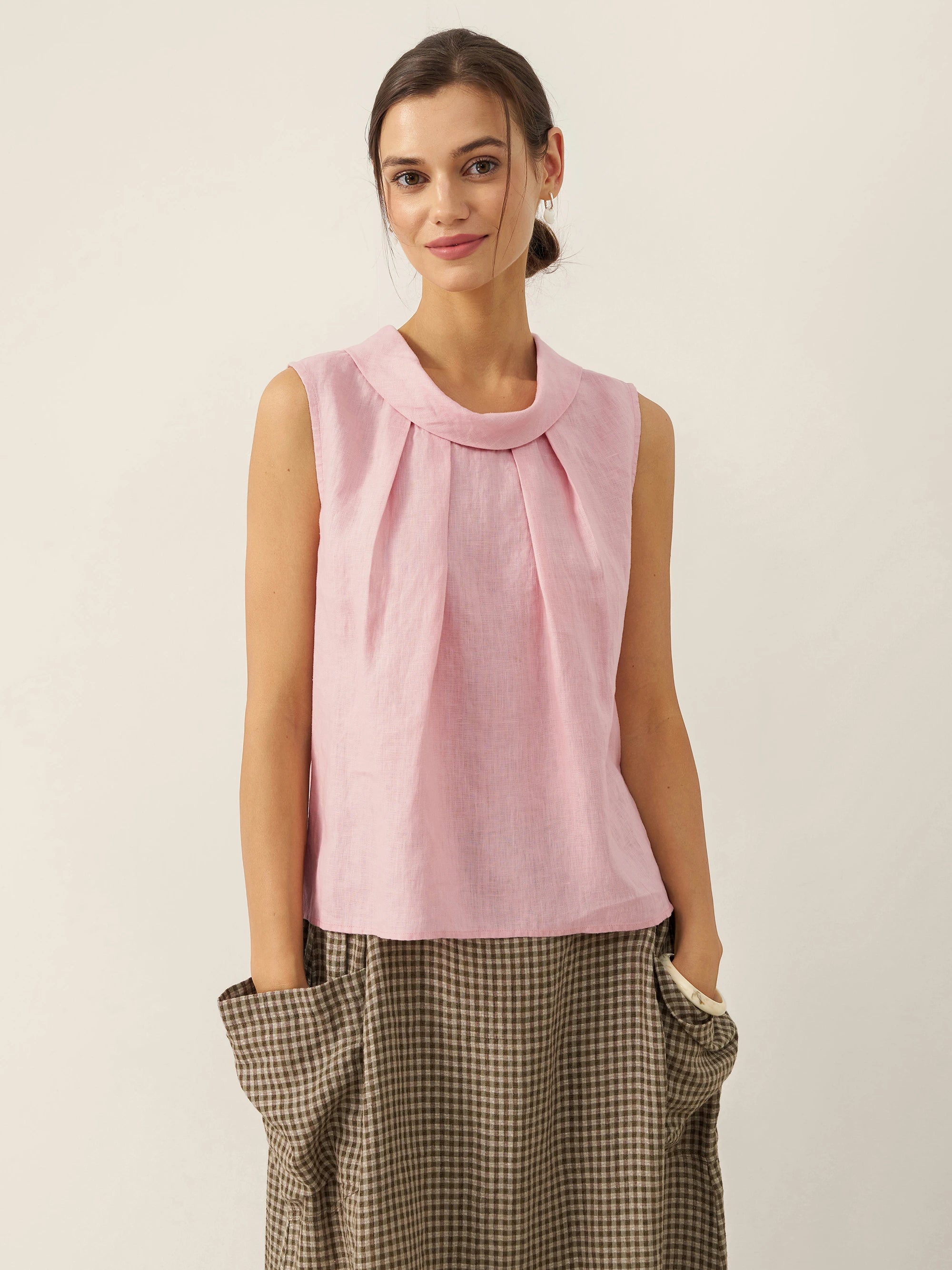 100% Linen Structured Collar Sleeveless Blouse BLAIR