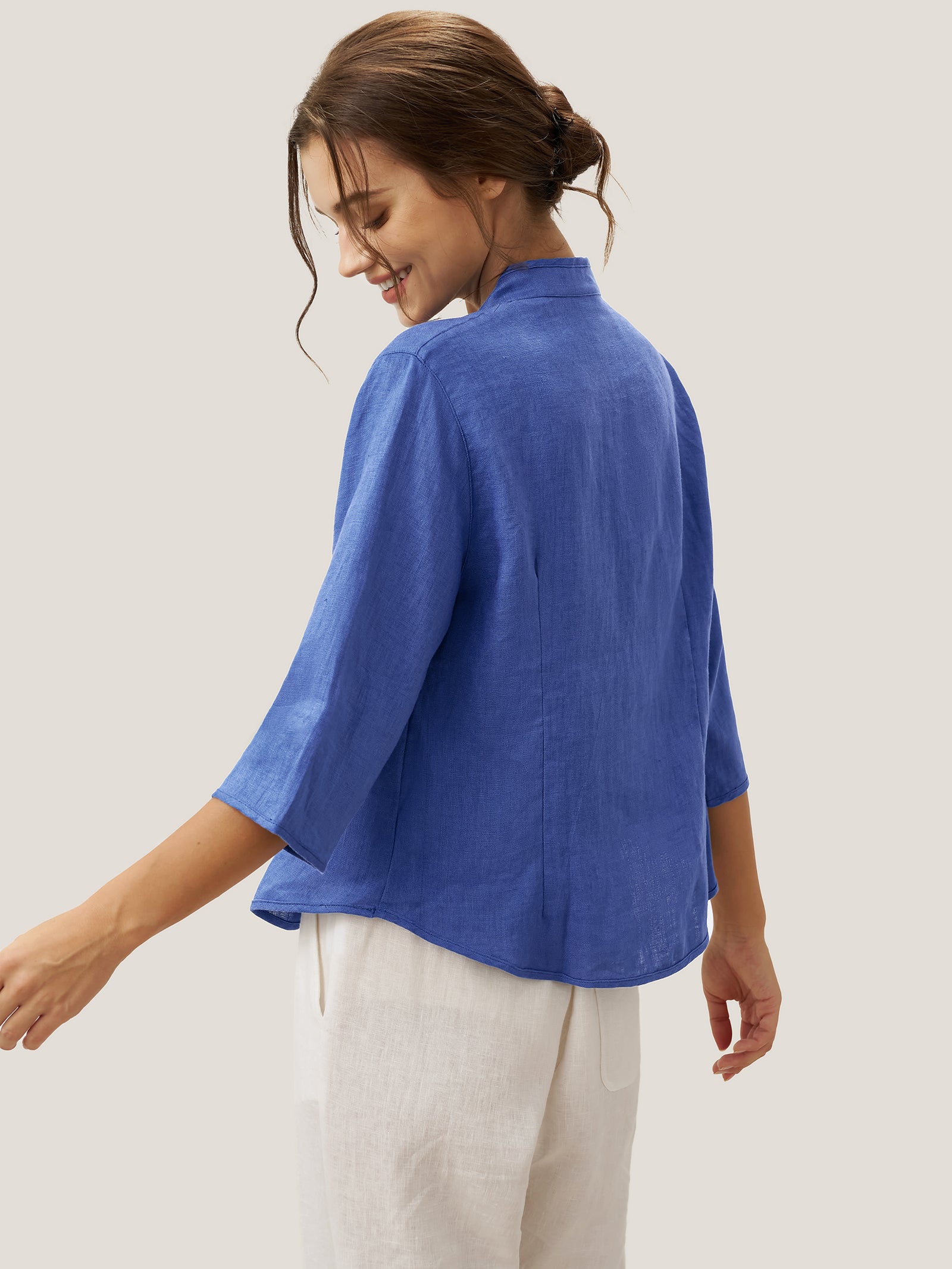 100% Linen Hand Button Fitted Jacket AMELIA