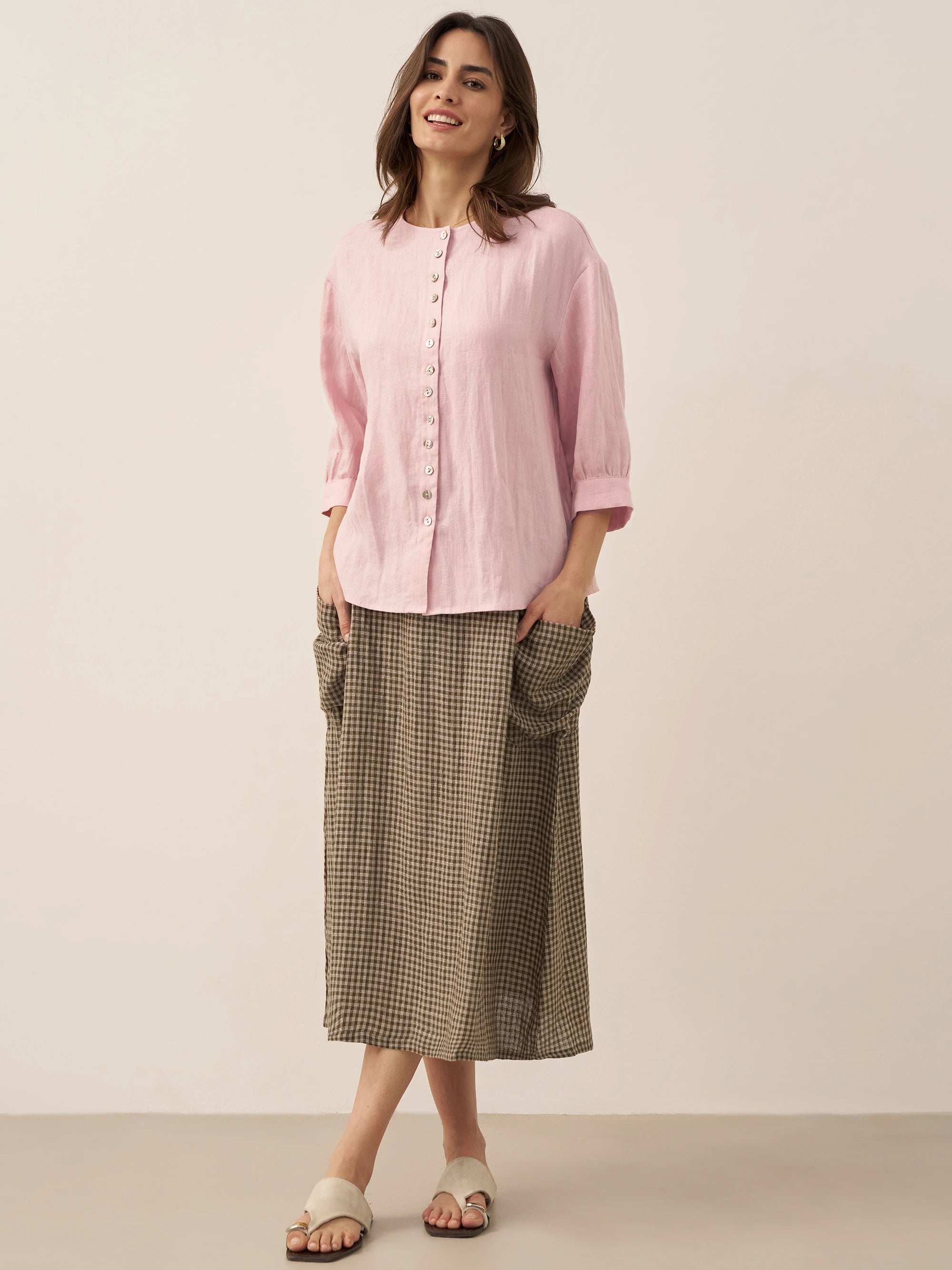100% Linen Elastic Waist Skirt MARINA