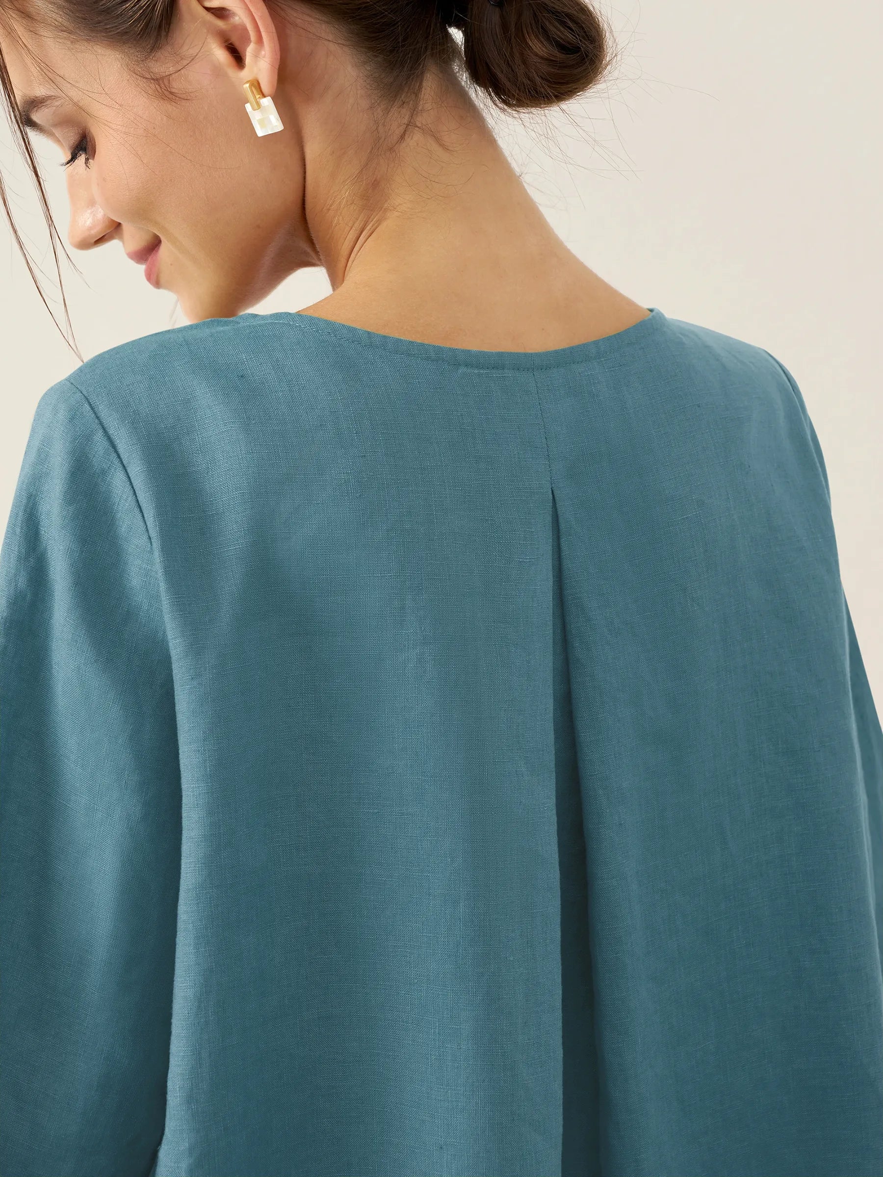100% Linen Round Neck Asymmetrical Hem Top BRIANNA