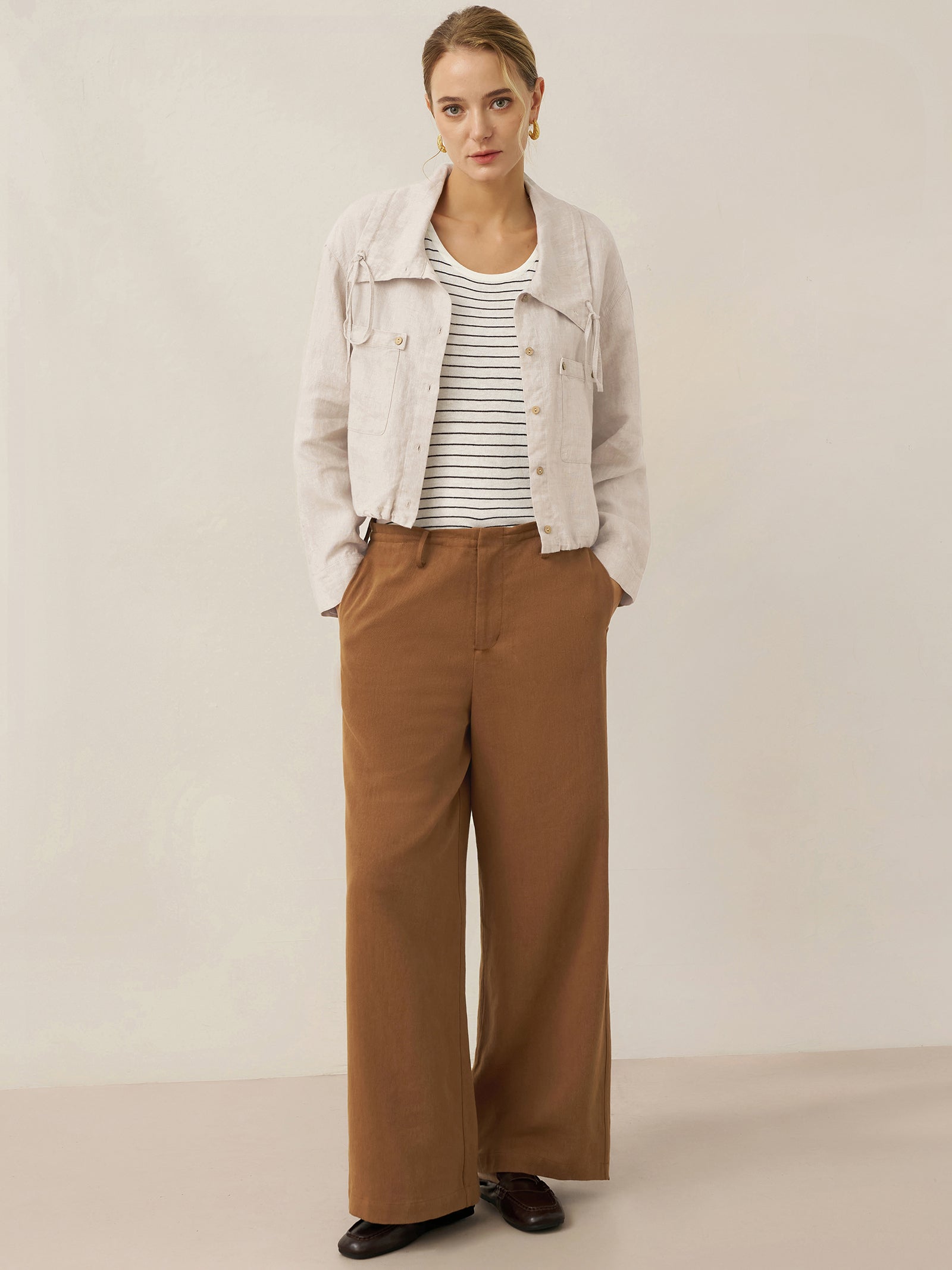 Tencel Linen Drawstring Straight Leg Pants