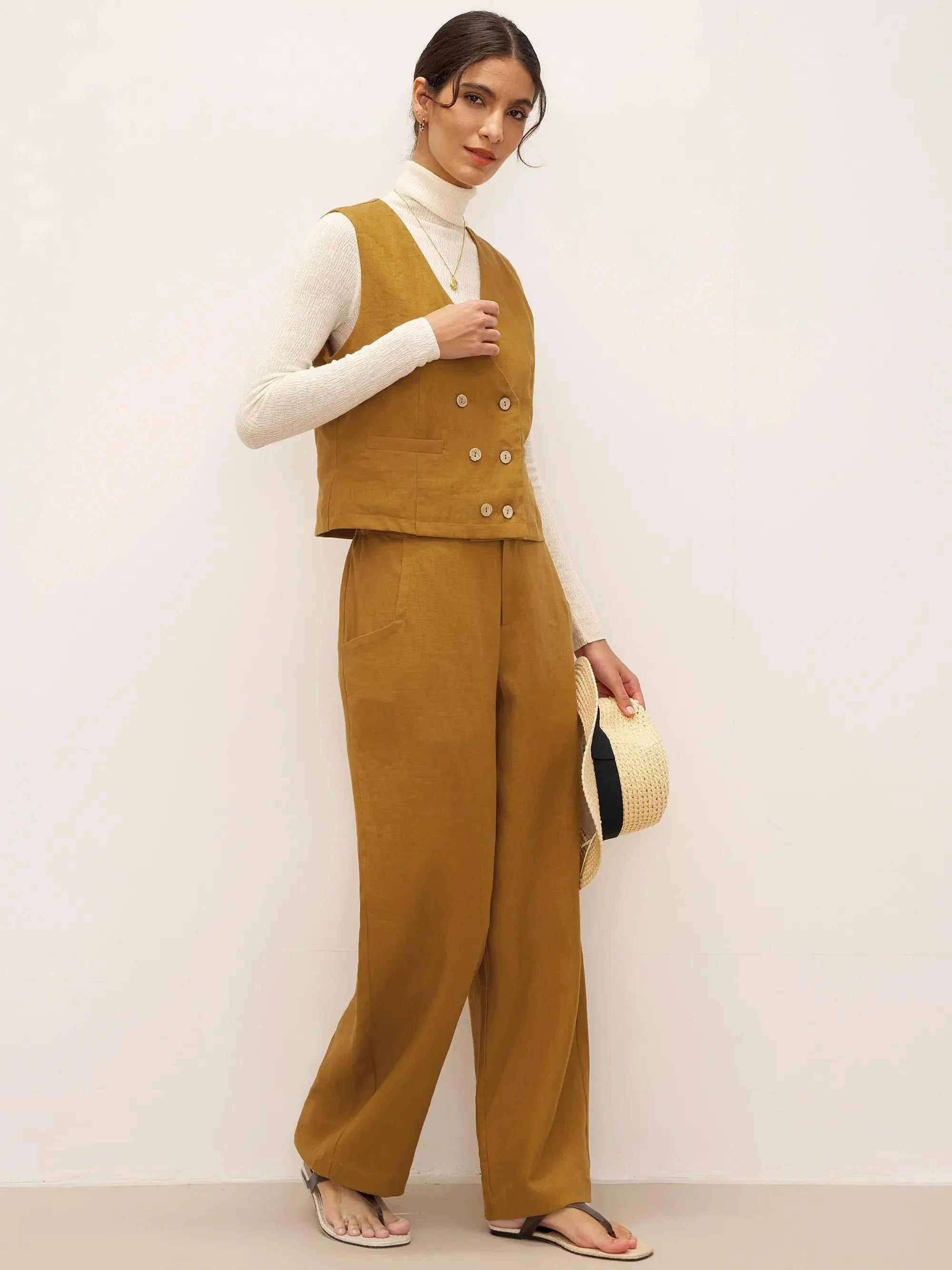100% Linen Banana Cut Pants with Pockets EDELINE
