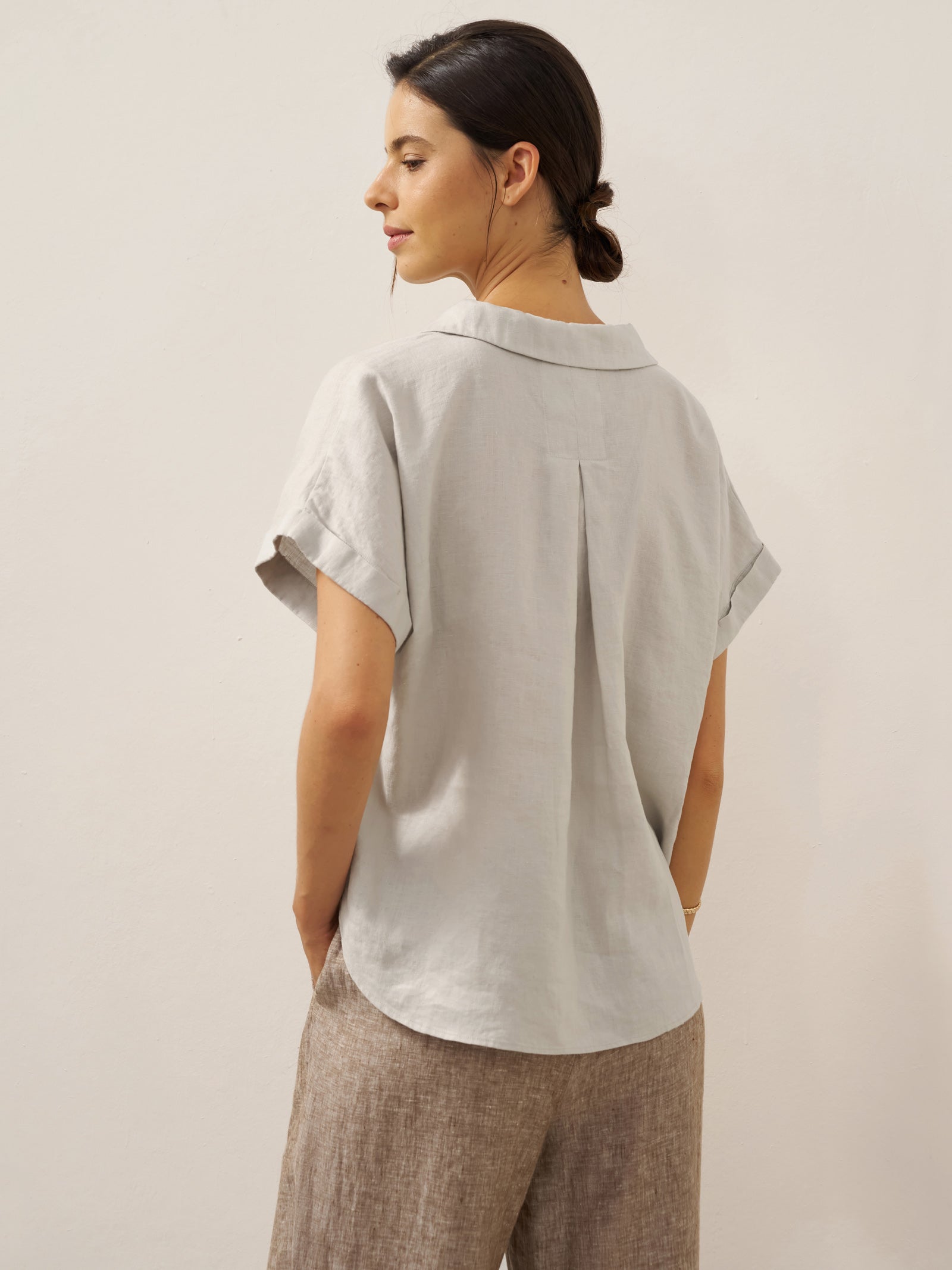 100% Linen Blazer-Inspired Pullover Top DINA