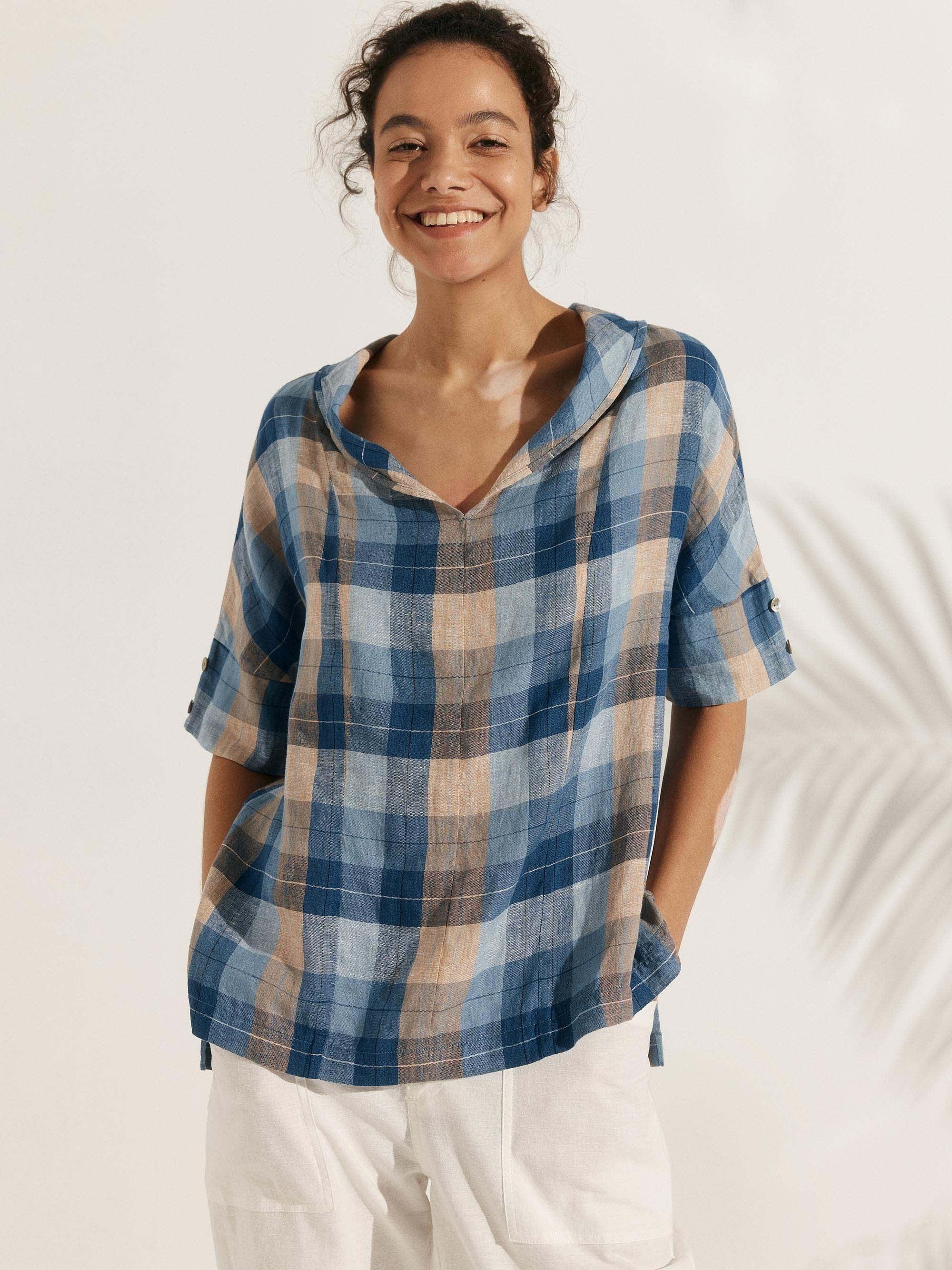 Linen V Neck Short Sleeve Shirt