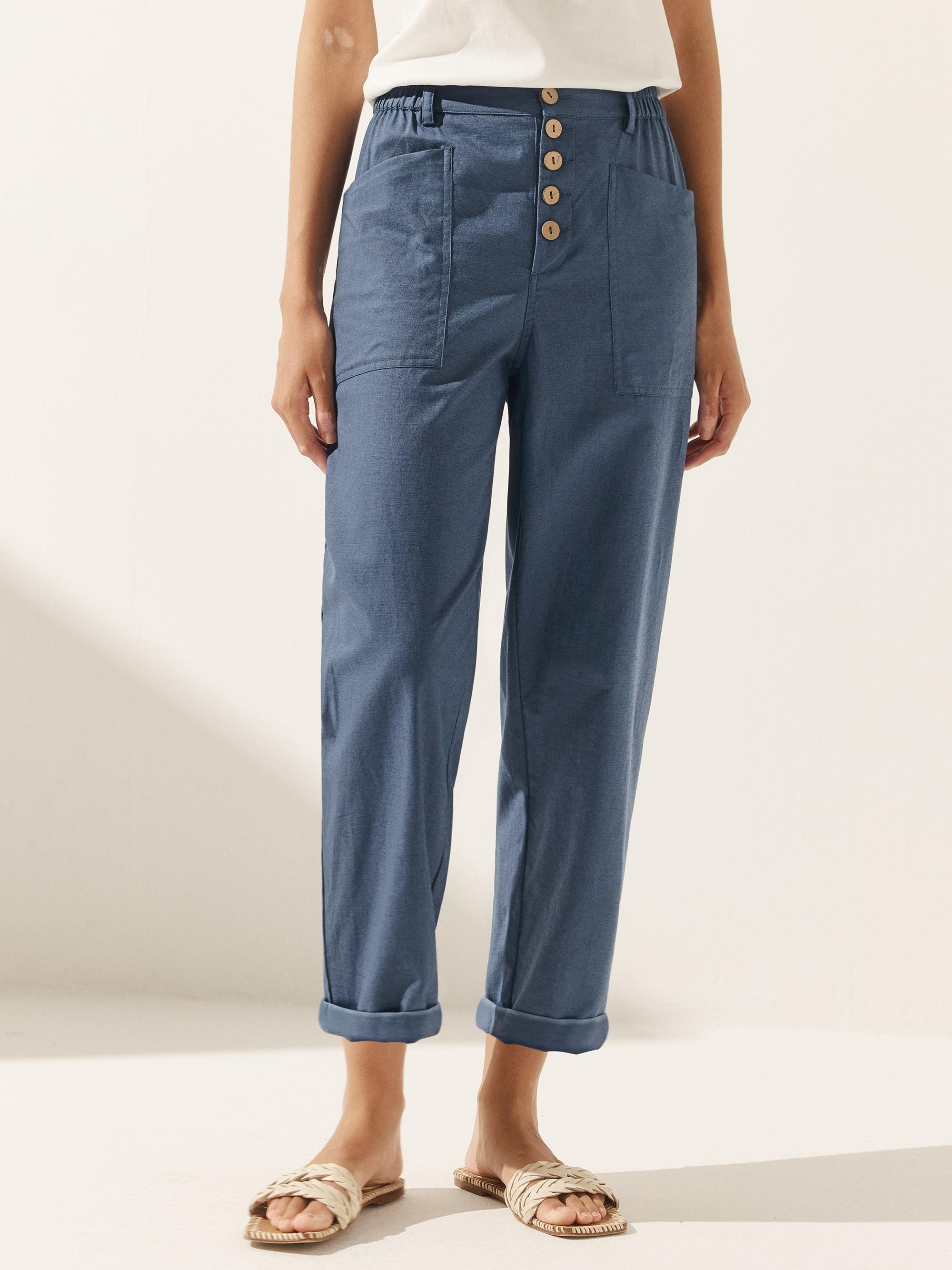 Linen Simple Button Fly Trousers
