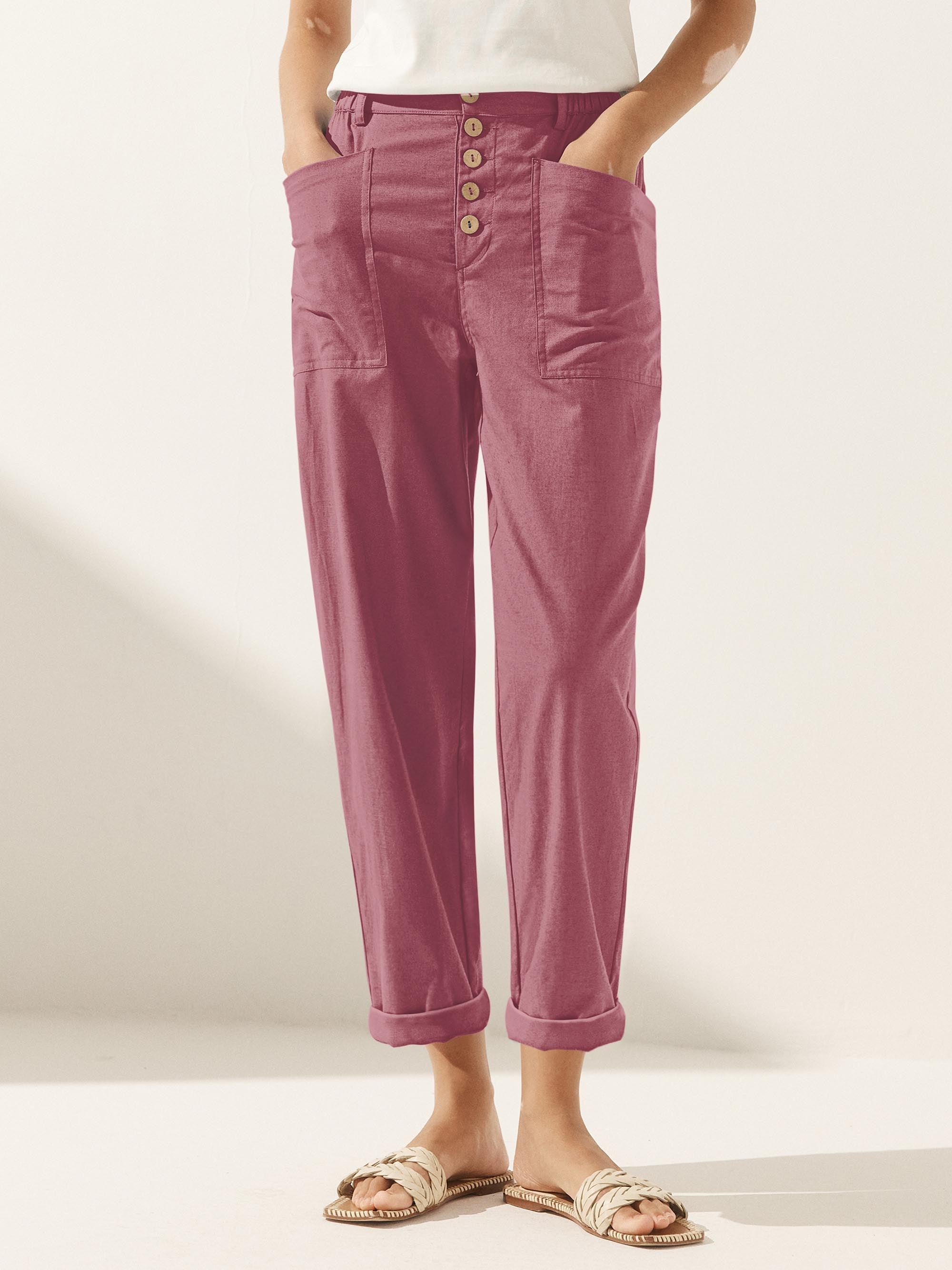 Linen Simple Button Fly Trousers