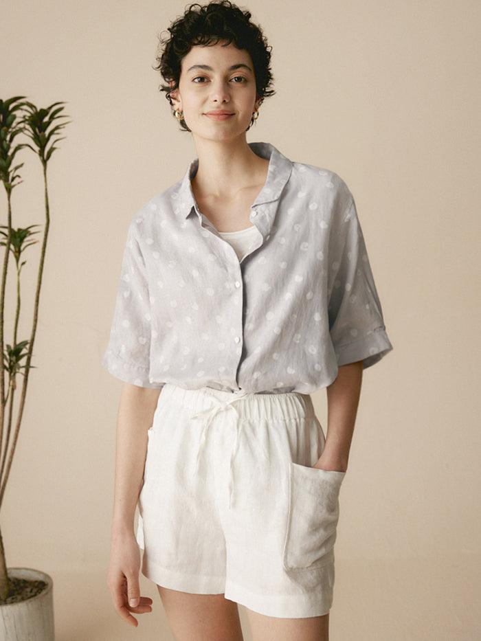 Linen Polka Dots Oversized Linen Shirt