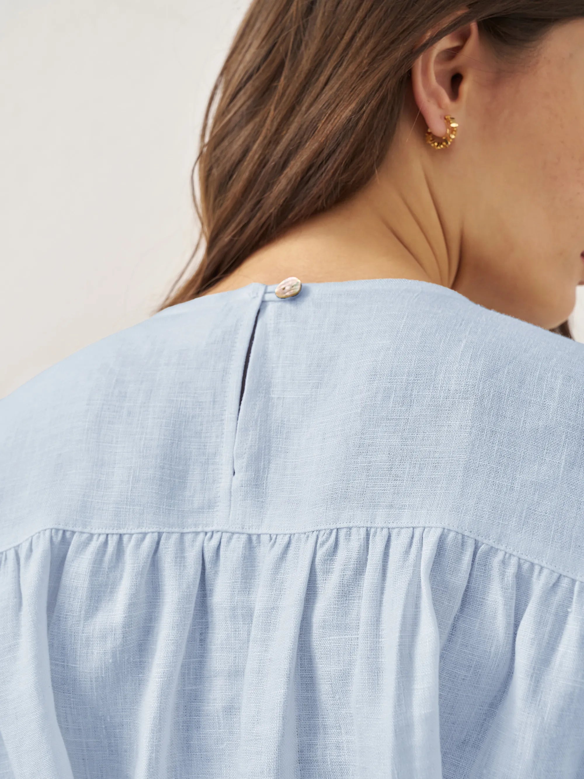 100% Linen Round Neck Pleated Pullover Top QUINLAN