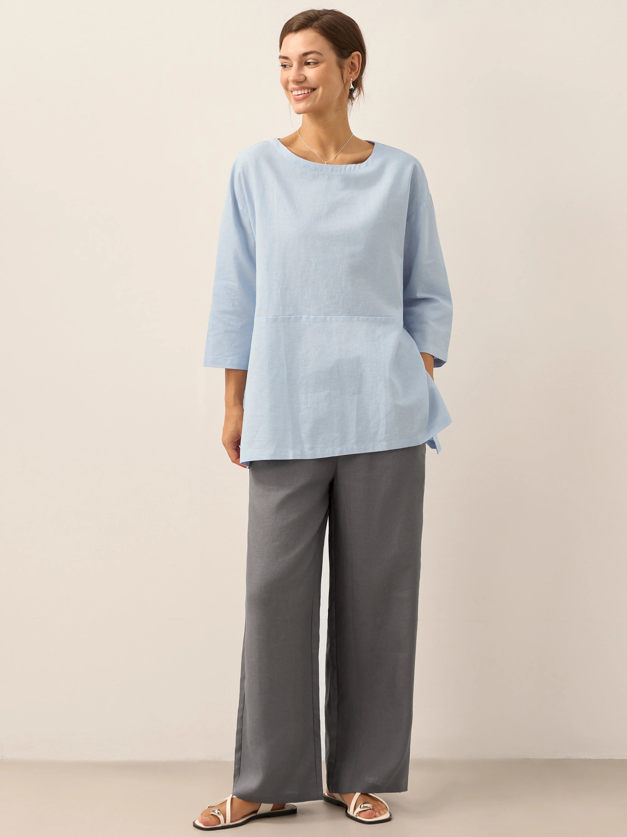 Linen White Boat Neck Oversized Top AVA