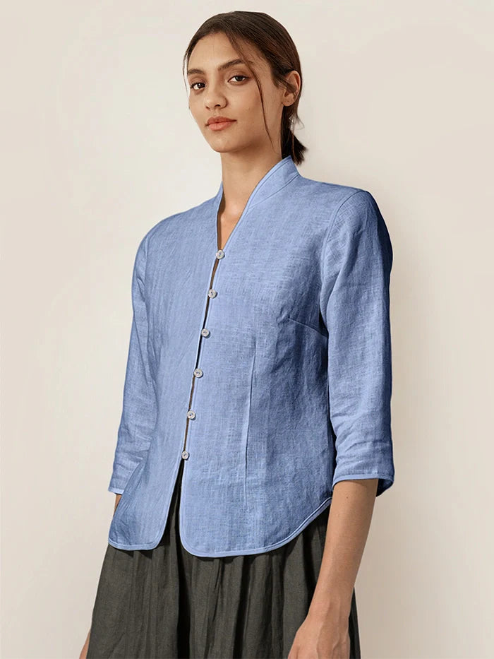 100% Linen Hand Button Fitted Jacket AMELIA