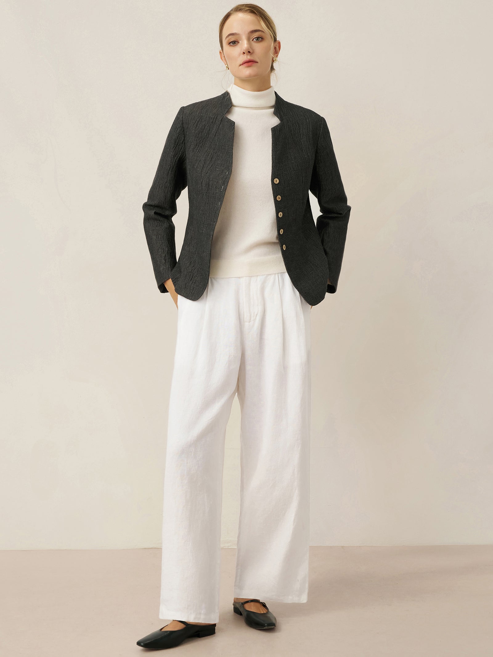 100% Linen Relaxed Fit Straight Leg Trousers KINSLEY