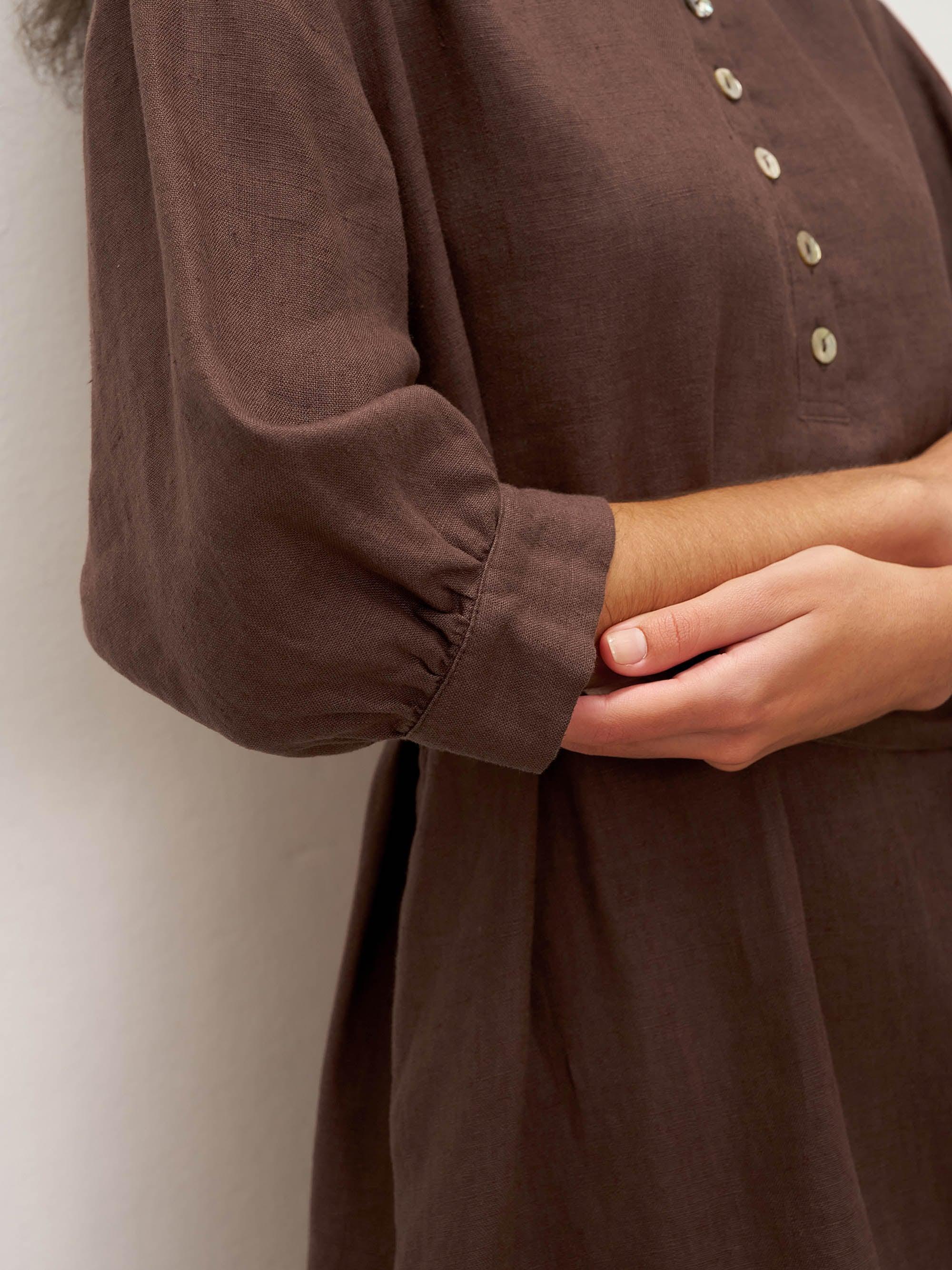 100% Linen Button Detail Midi Dress with Detachable Belt EIRA