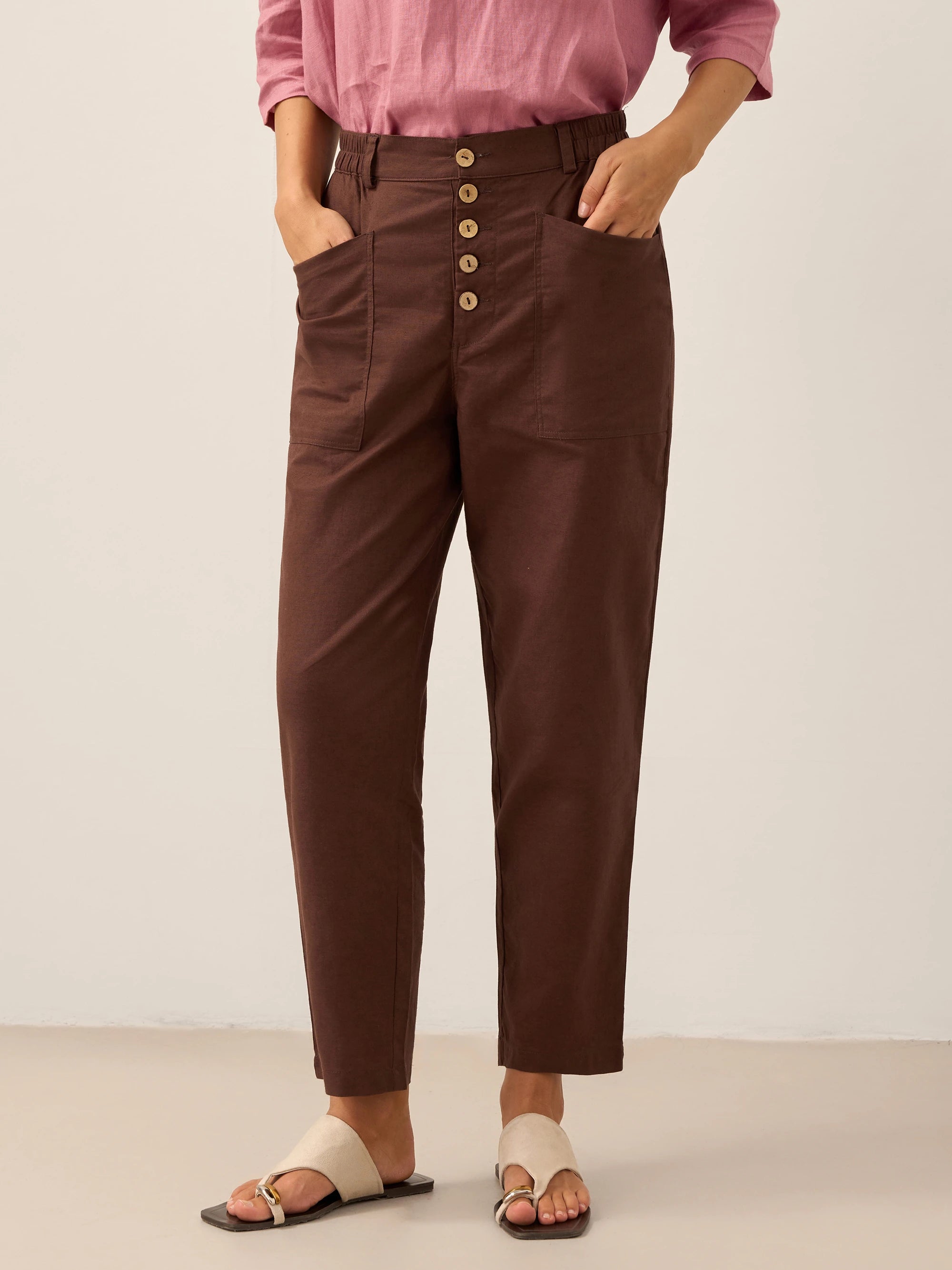 Linen Simple Button Fly Trousers