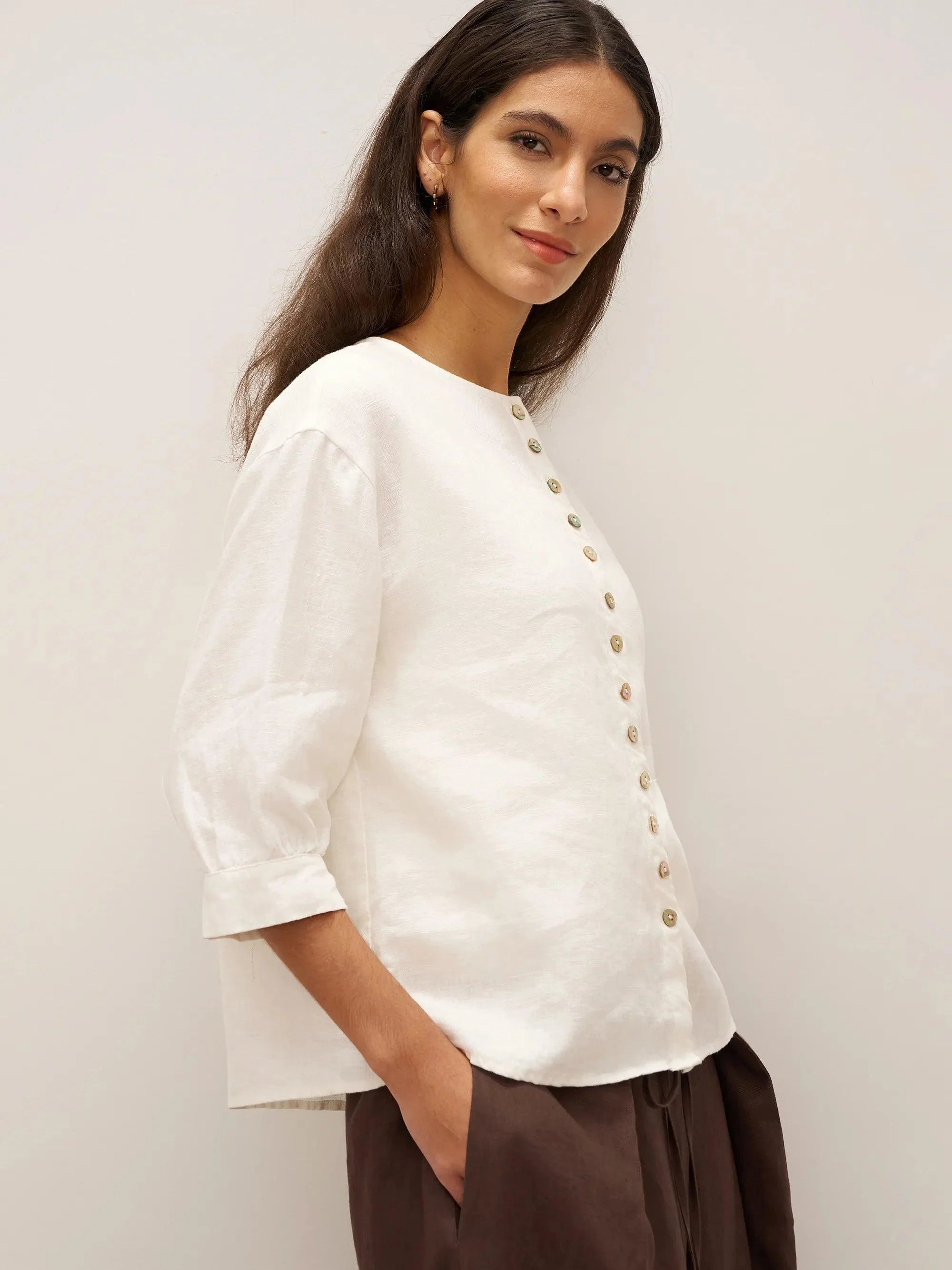 100% Linen Button-Front Drop Shoulder Shirt EASTER
