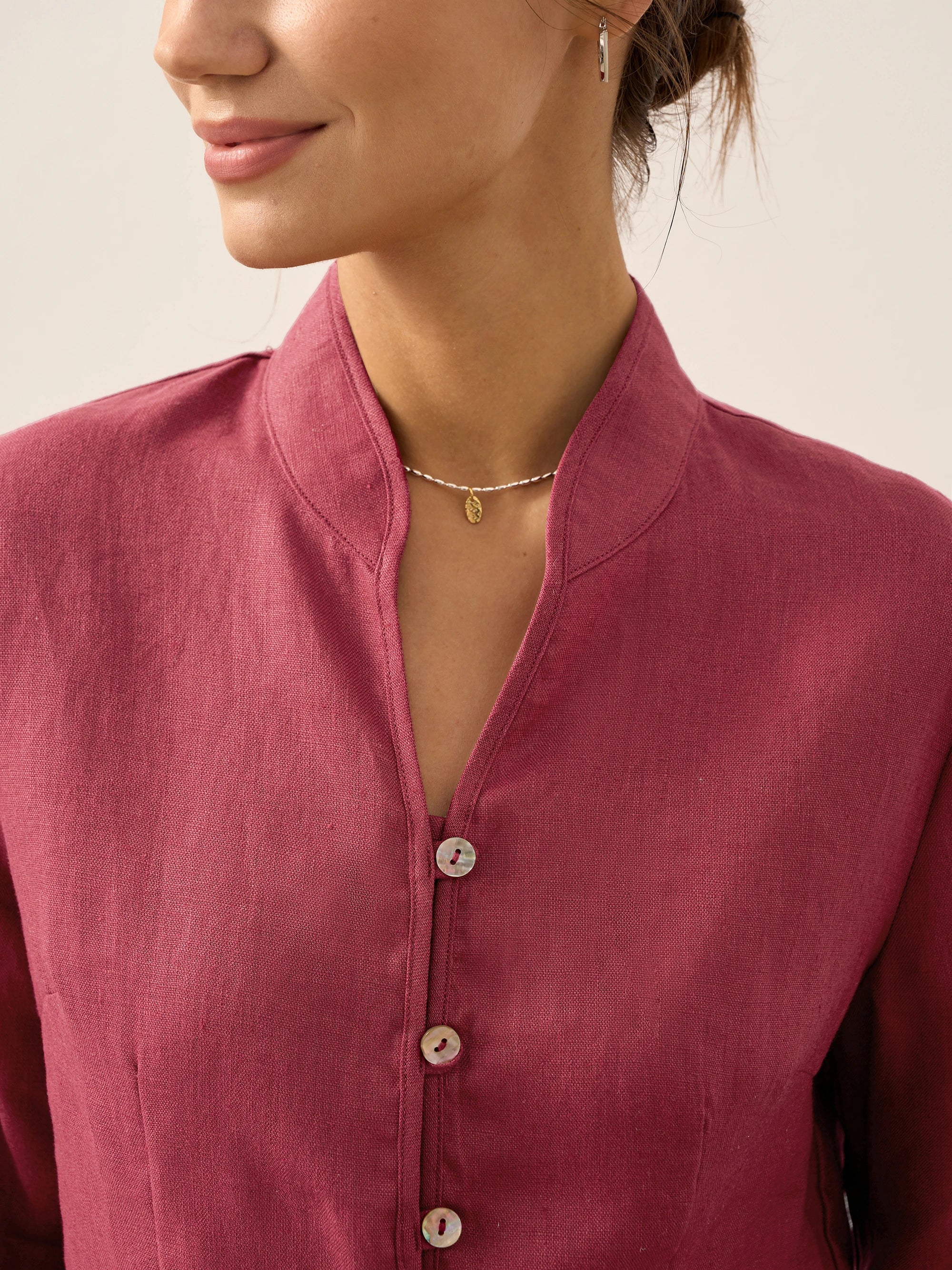 100% Linen Hand Button Fitted Jacket AMELIA