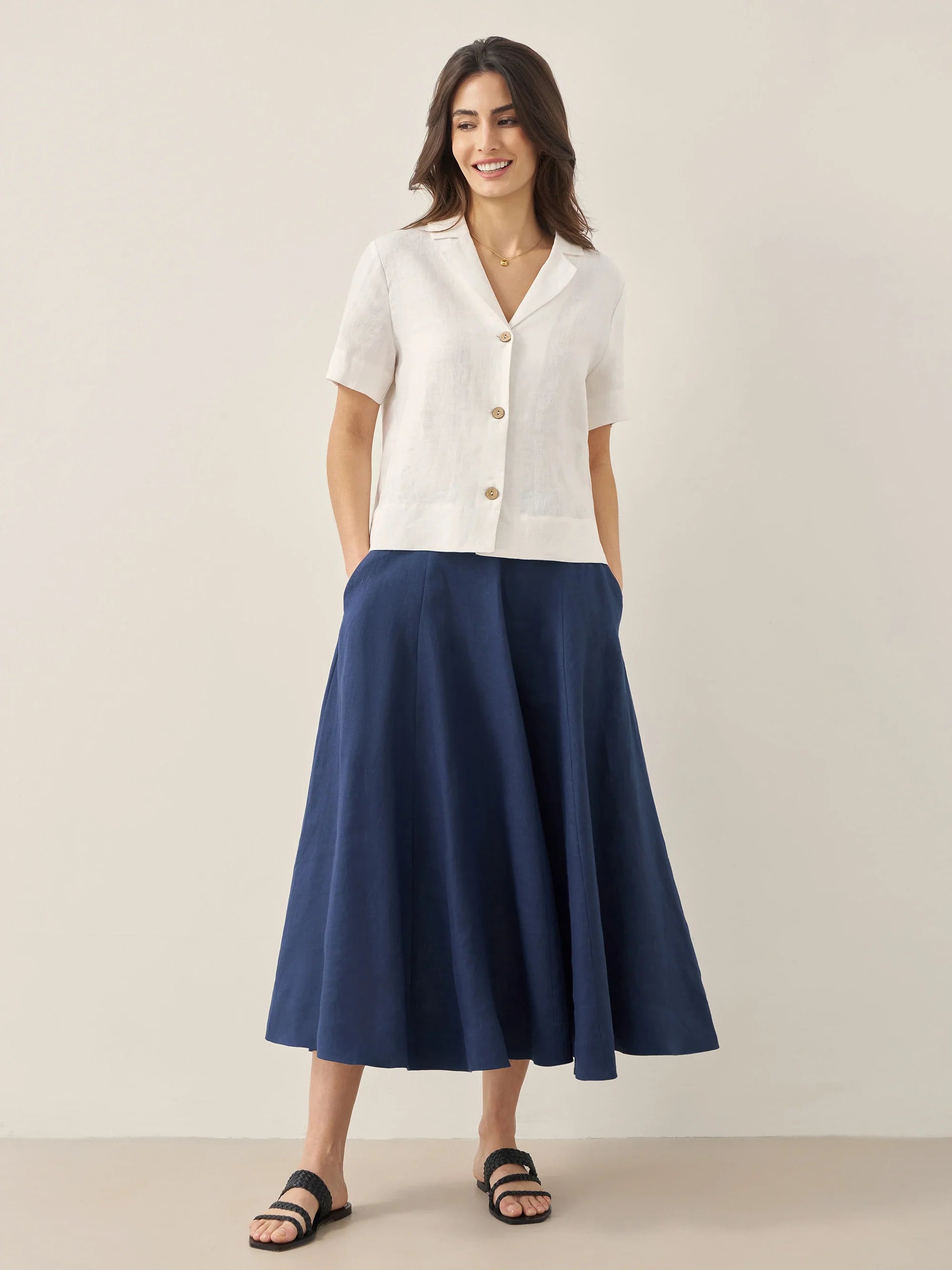 100% Linen Button-Up Short Sleeve Shirt ORENDA