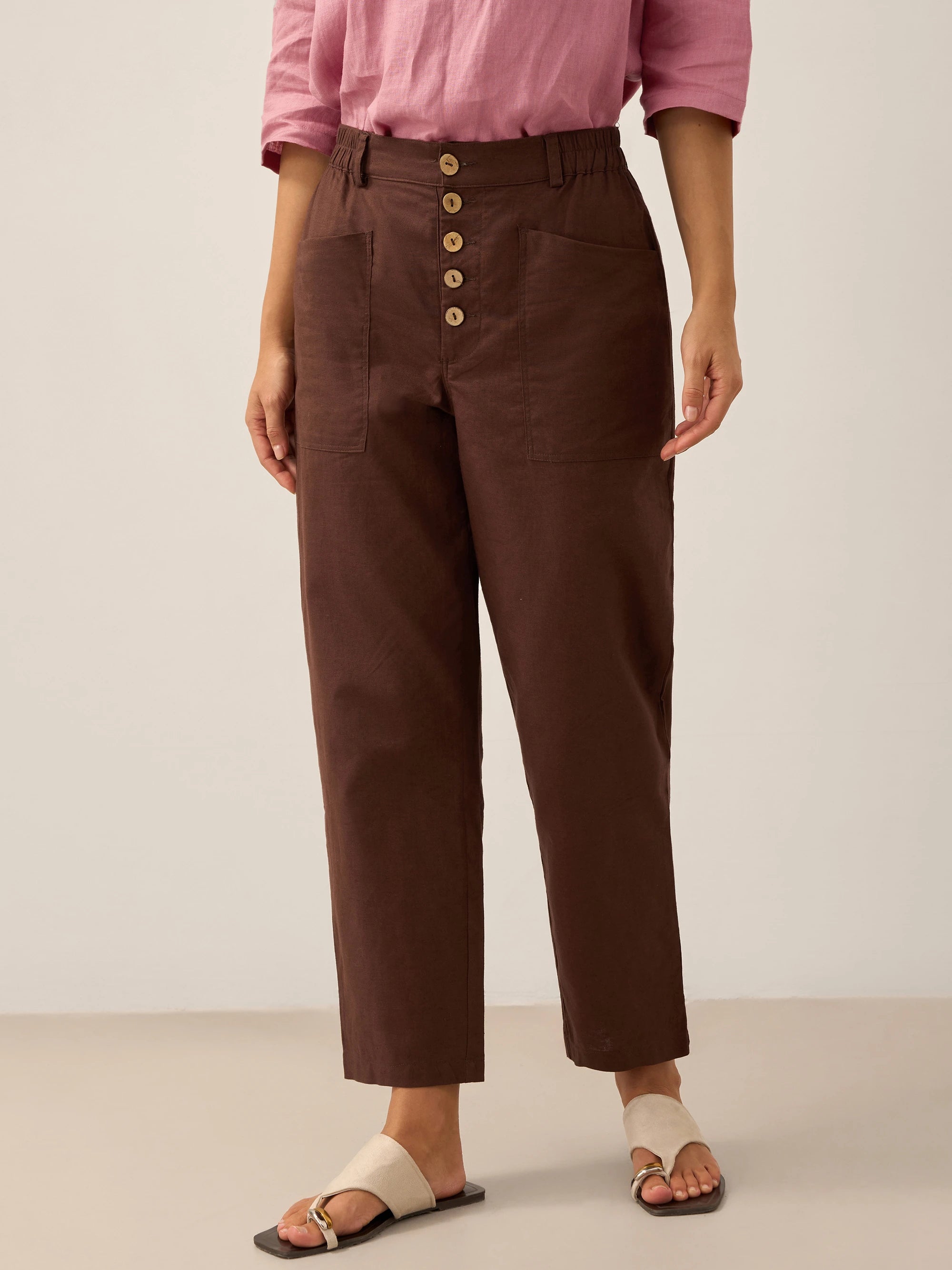 Linen Simple Button Fly Trousers