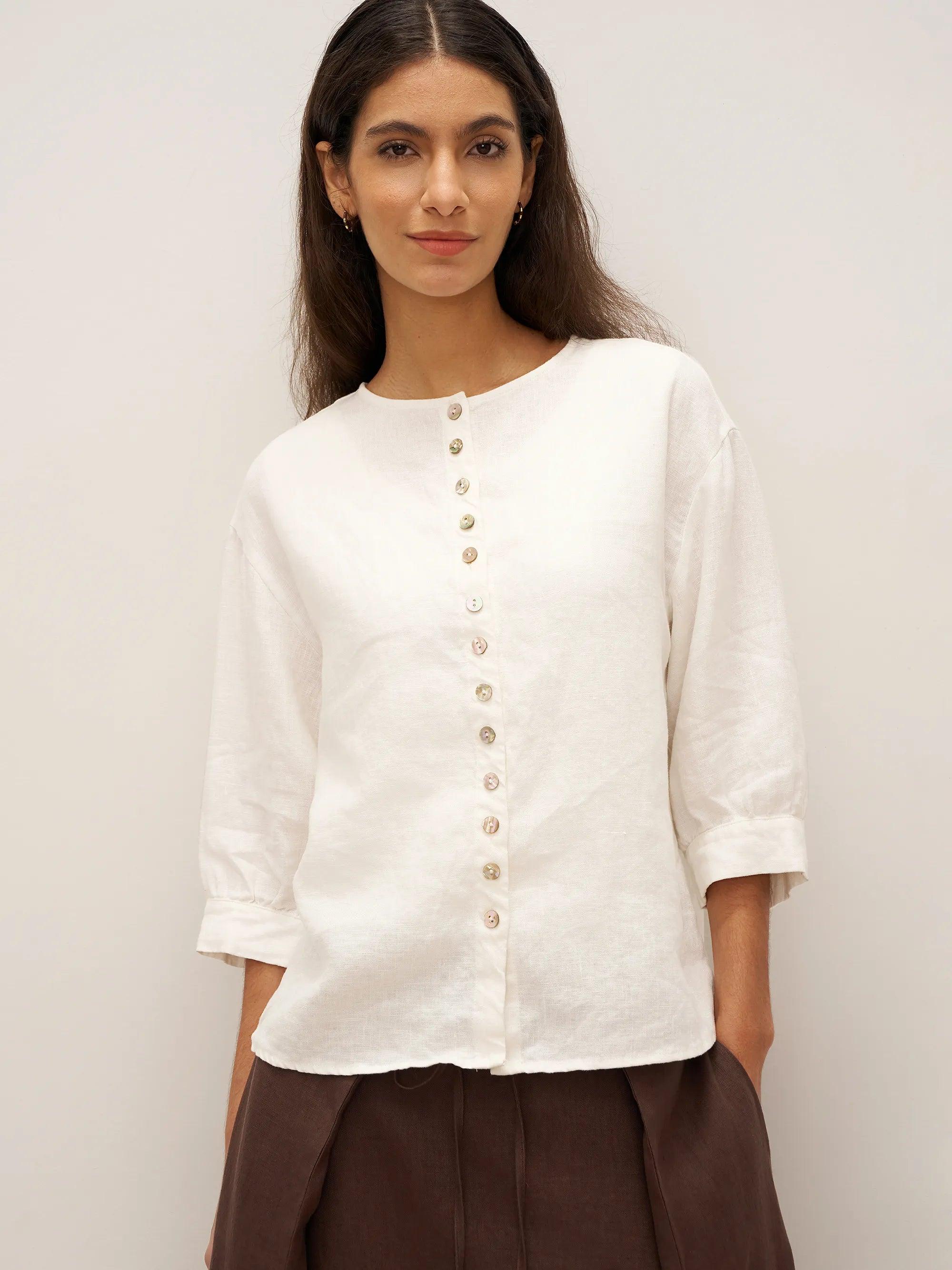 100% Linen Button-Front Drop Shoulder Shirt EASTER