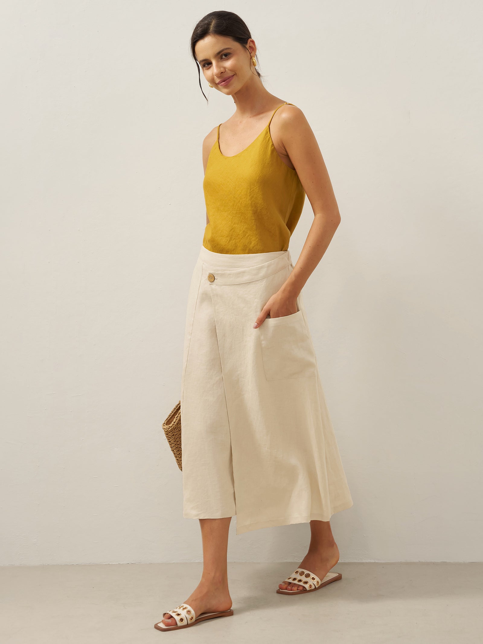 100% Linen Angled Closure Wrap Skirt FRESSA