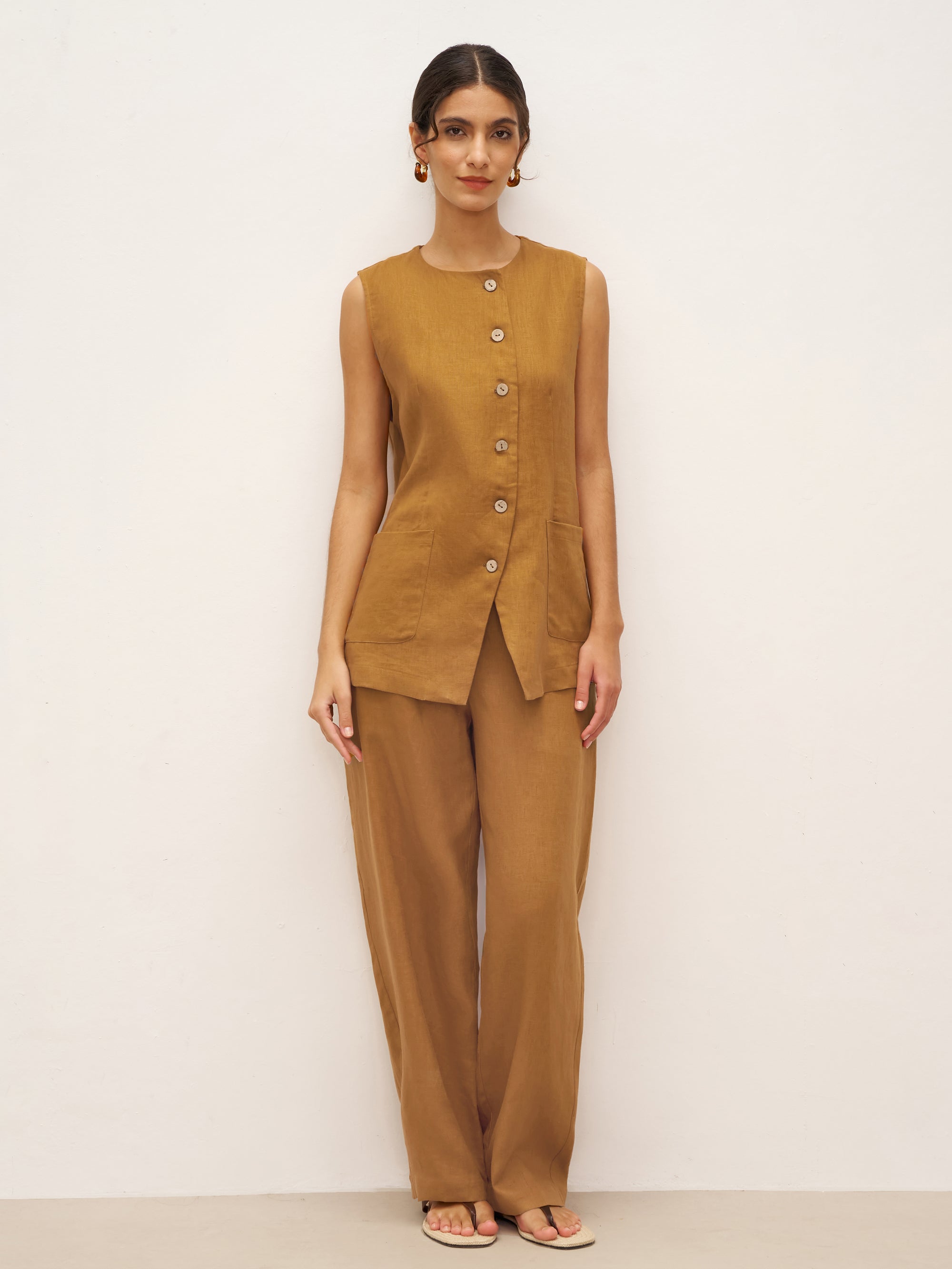 100% Linen Banana Cut Pants with Pockets EDELINE