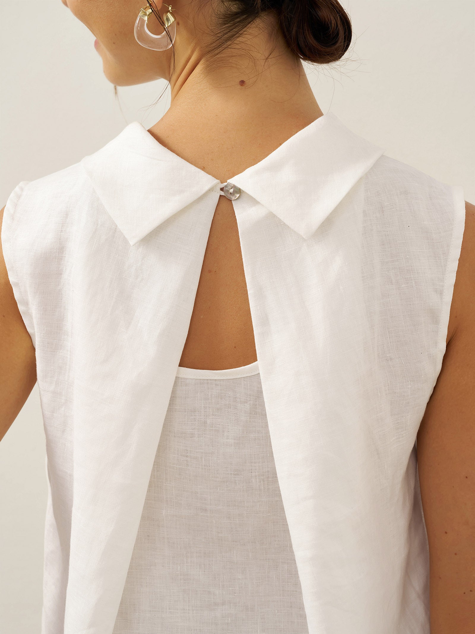100% Linen Structured Collar Sleeveless Blouse BLAIR
