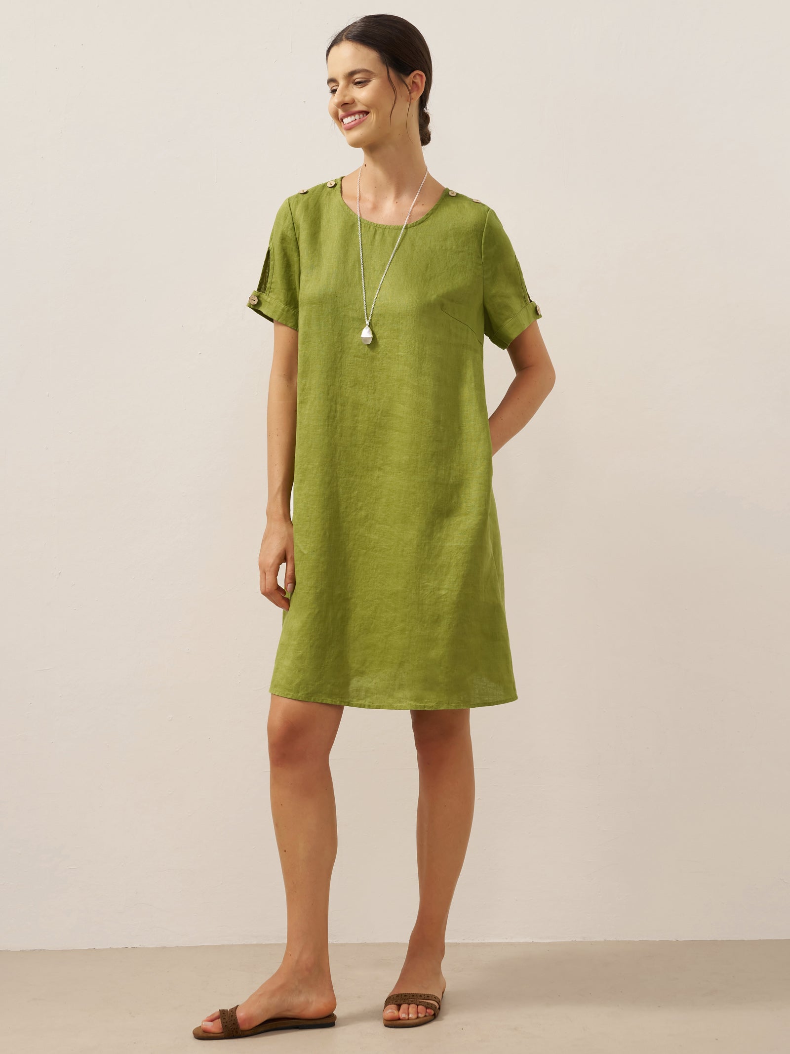 100% Linen Eyelet Short Sleeve Mini Dress LIA