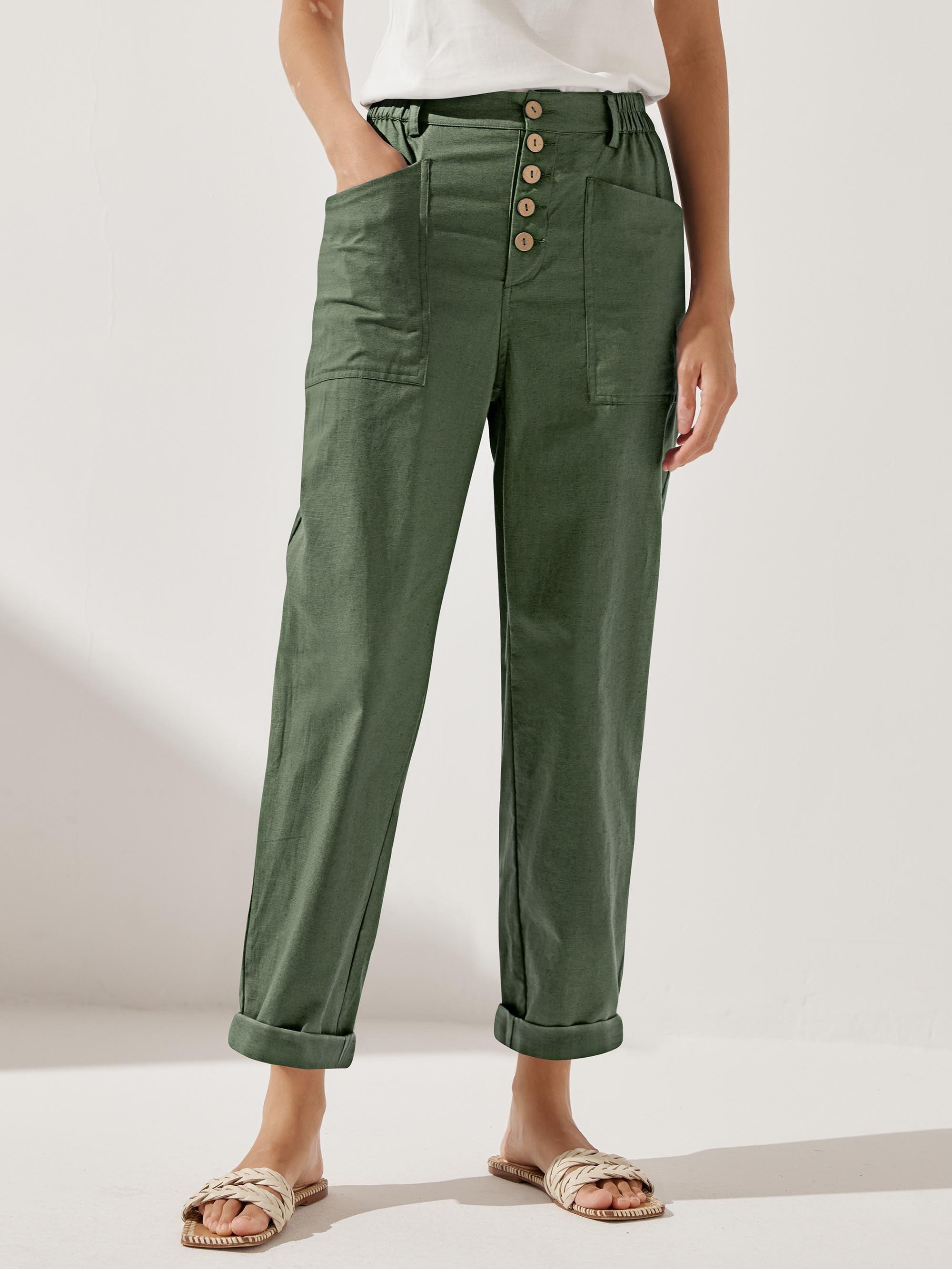 Linen Simple Button Fly Trousers