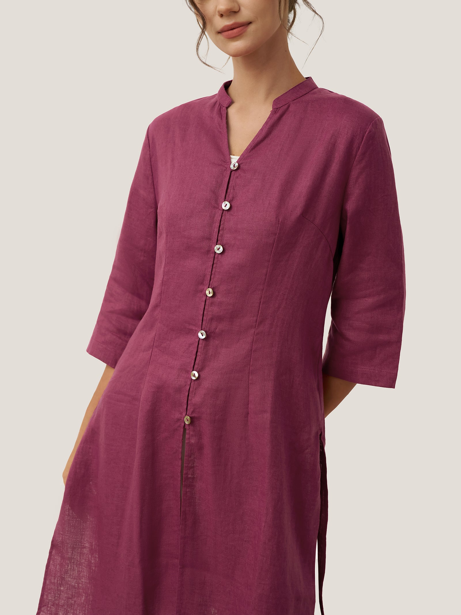 100% Linen Hand Button Long Top DILLON