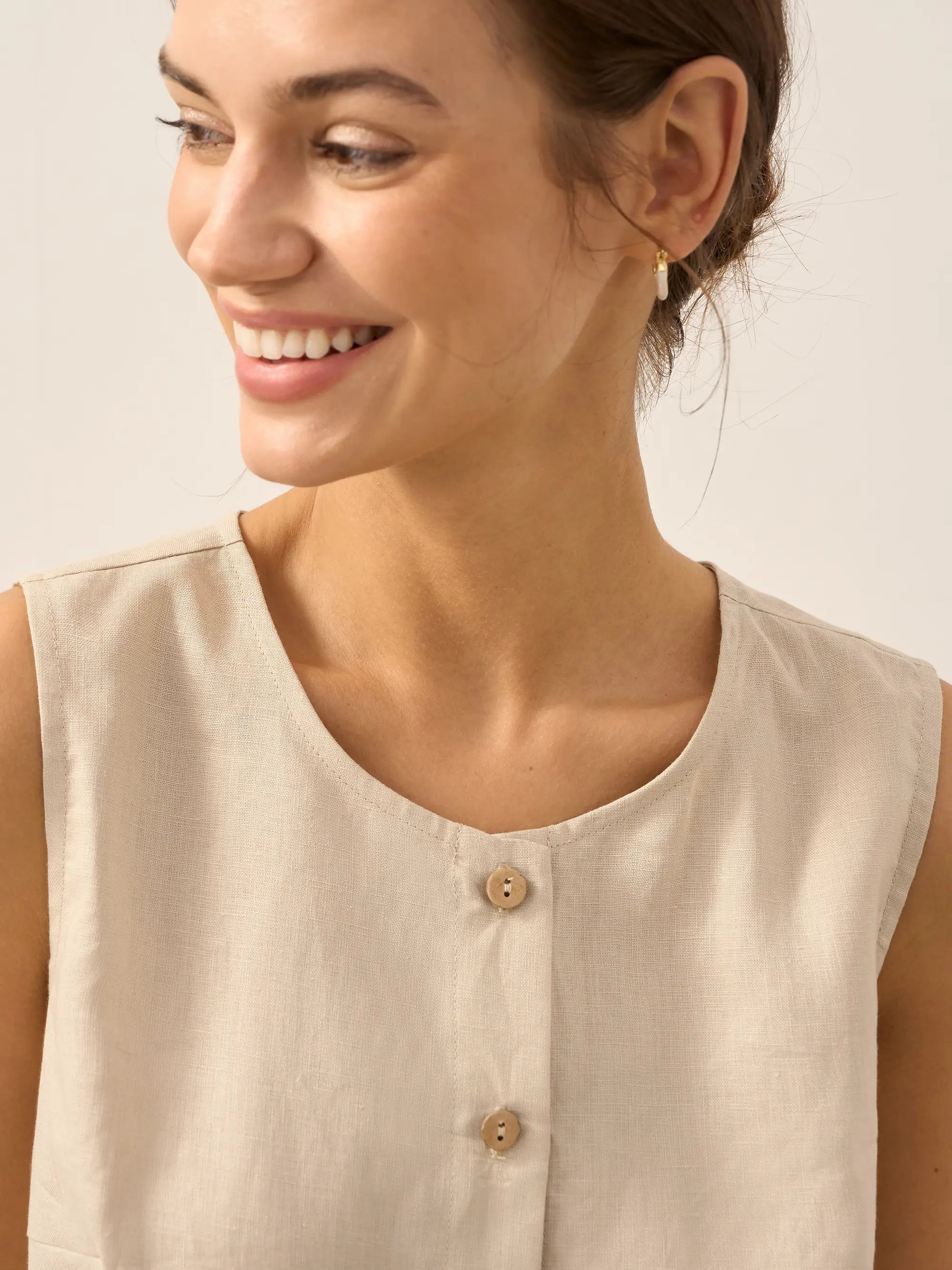 100% Linen Buttons Down Tank Top ERIN
